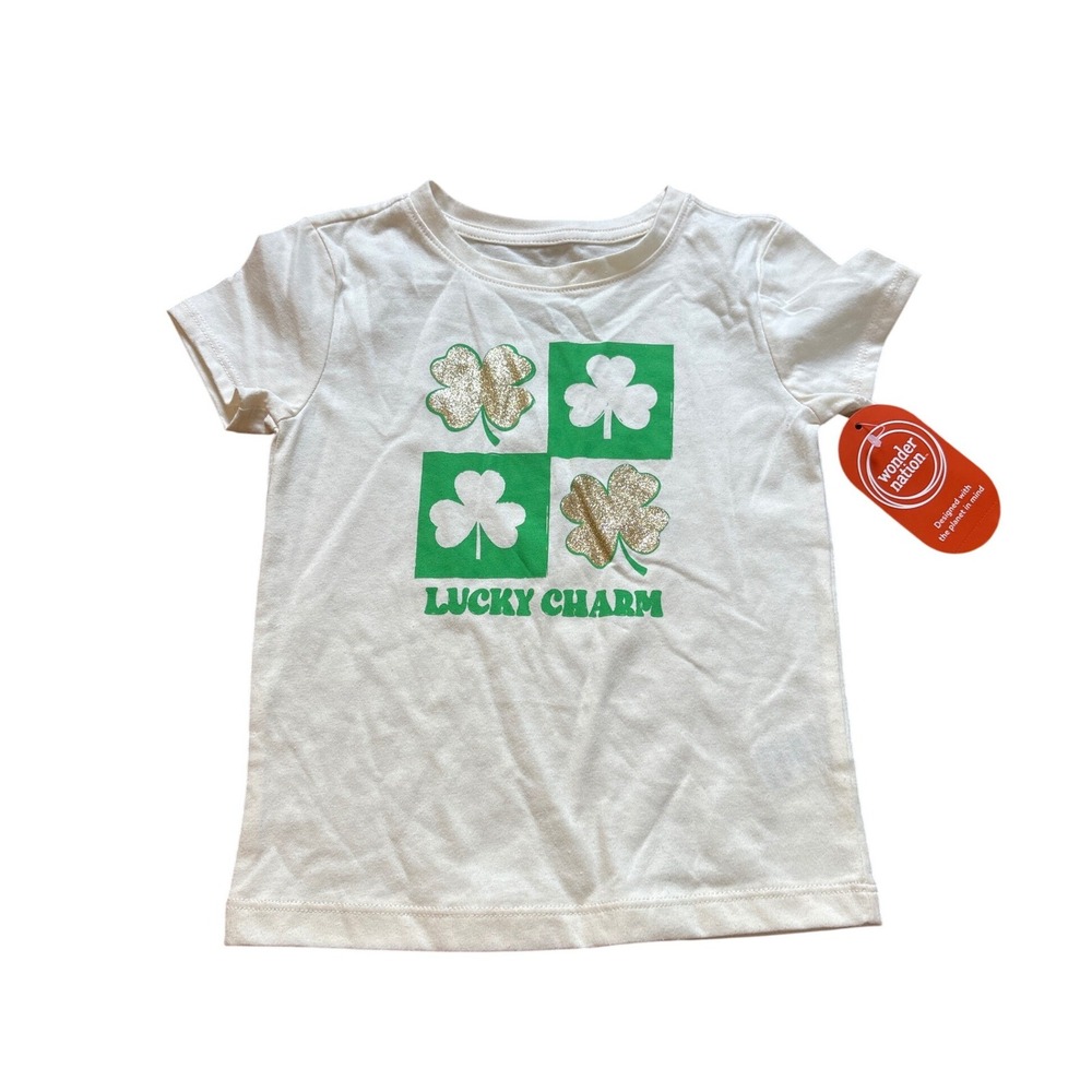 Wonder Nation Graphic Tee Kids White Lucky Charm St Patricks Day NWT SIZE XS 4-5